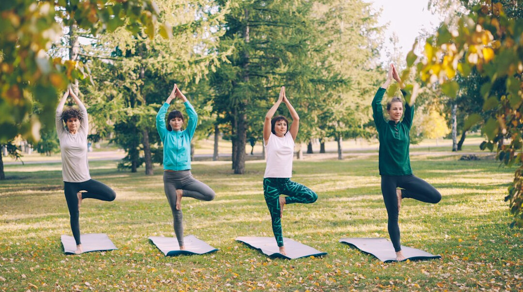 group yoga class outdoors