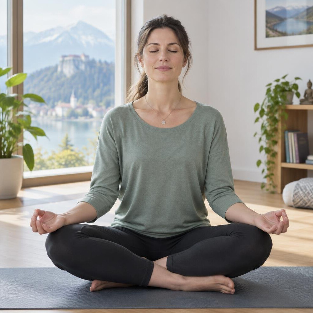 Person sitting cross-legged practicing calm breathing and mindfulness